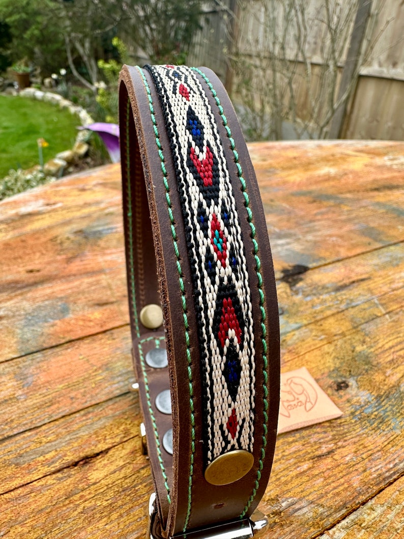 Brown Leather Dog Collar, Leather Collar dog, Distressed Leather, Tribal, Native American Dog Collar, Collars for Dogs, Collar flat buckle image 3