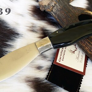 HANDCRAFTED SARDINIAN KNIFE with wide blade, buffalo horn handle with steel core and steel tail, + warranty and free sheath