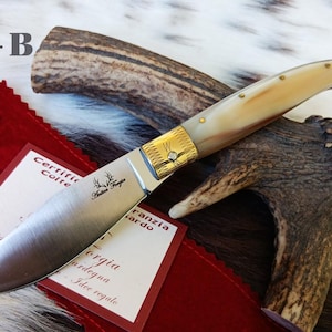SARDINIAN ARBURESE KNIFE wide blade, bovine horn handle with steel core, with guarantee certificate and sheath, gift idea
