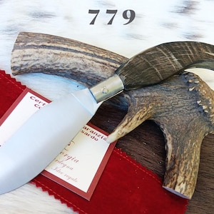 SARDINIAN ARTISAN KNIFE arburese skinning wide blade, rustic sheep horn handle, with guarantee certificate
