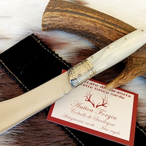 SARDINIAN ARTISAN KNIFE mozzetta, mother-of-pearl kirinite handle with steel core, with certificate and case, gift idea