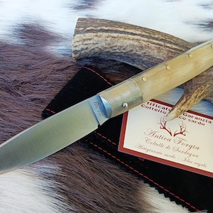 SARDINIAN ARTISAN KNIFE pattadese, ram horn handle with steel core, with guarantee certificate and sheath, gift idea