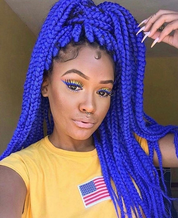 Royal Blue Synthetic Braiding Hair Blue Non Stretched Braiding Hair  Extensions 1 pack