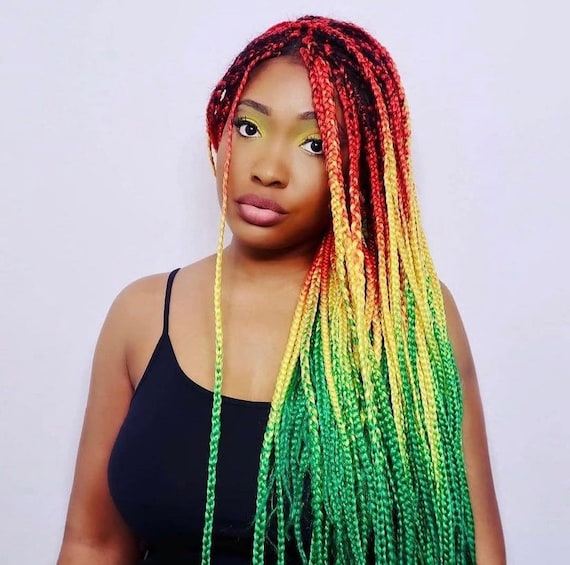 Green Yellow Red Braiding Hair Pre Stretched Braiding Colorful