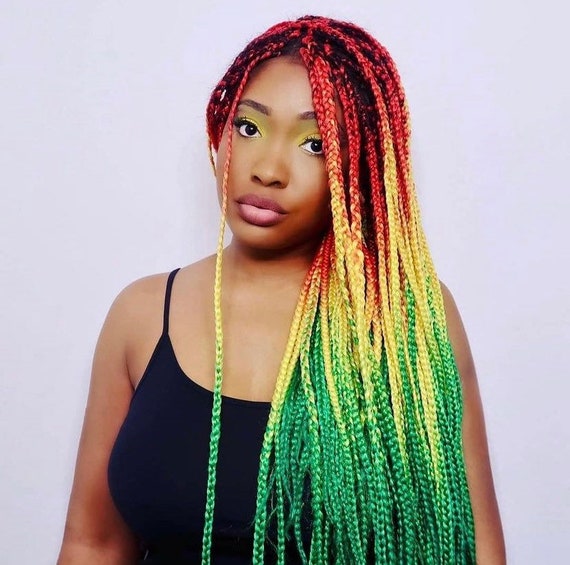 Green Yellow Red Braiding Hair Pre Stretched Braiding Colorful