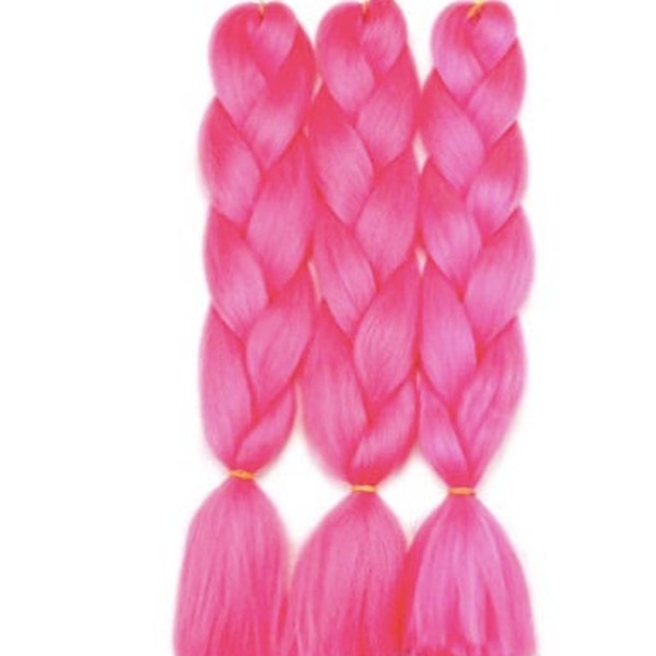 Neon Pink Non Stretched Braiding Hair Extensions Pink Synthetic Braiding Hair 1 Pack