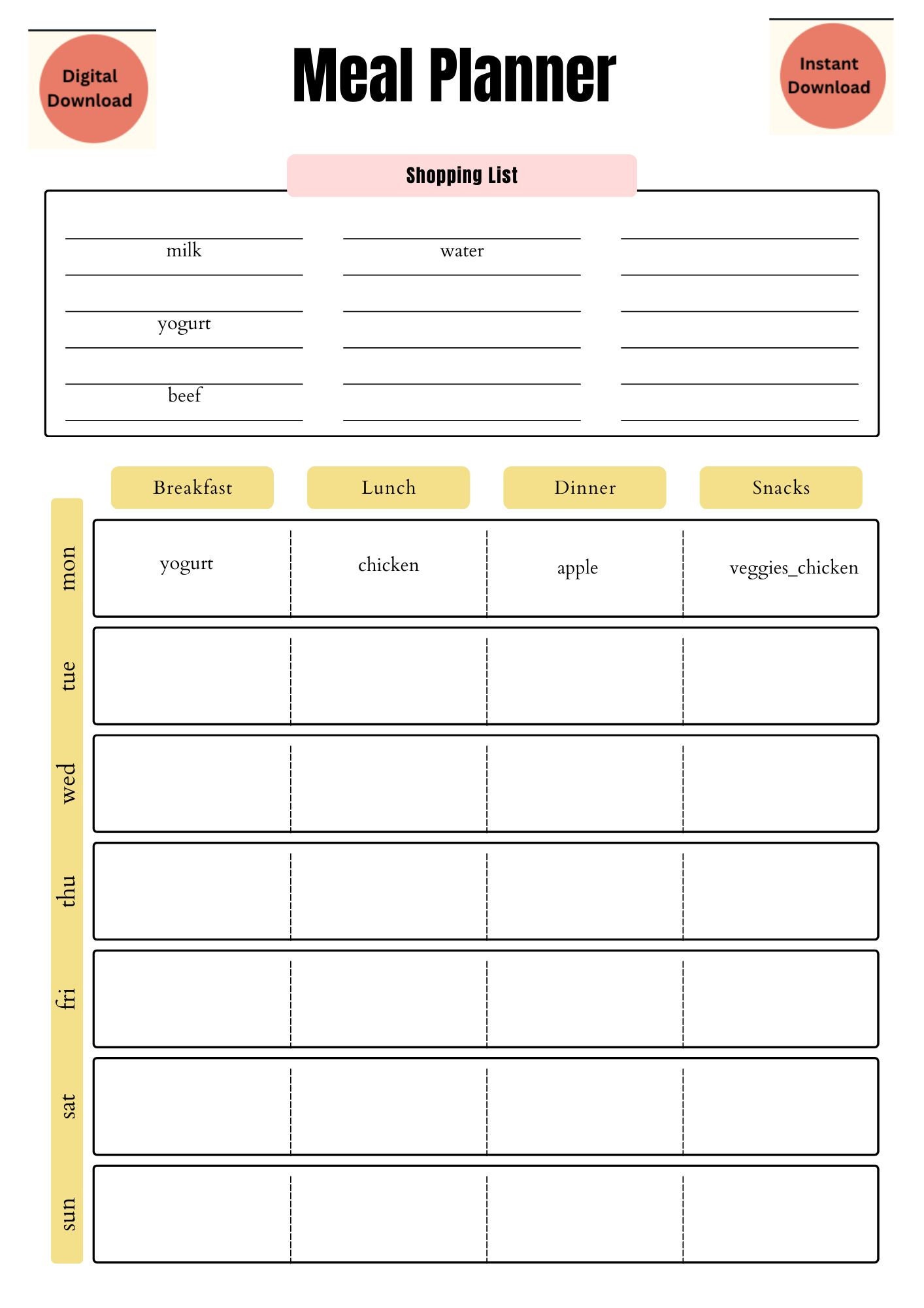 Digital Meal Planner Printable Instant Download - Etsy