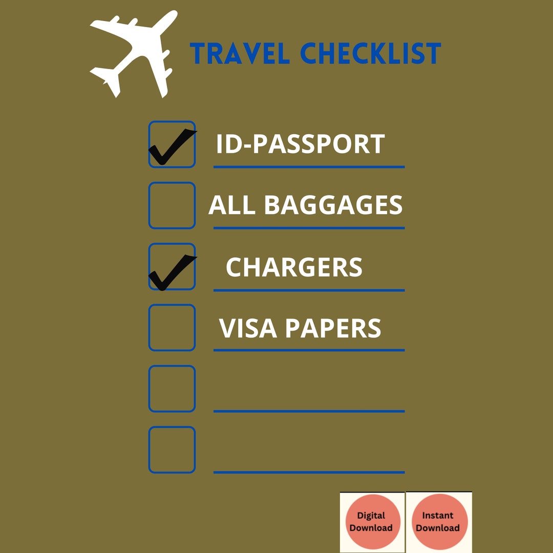 Travel Check List Printable Instant Download Etsy