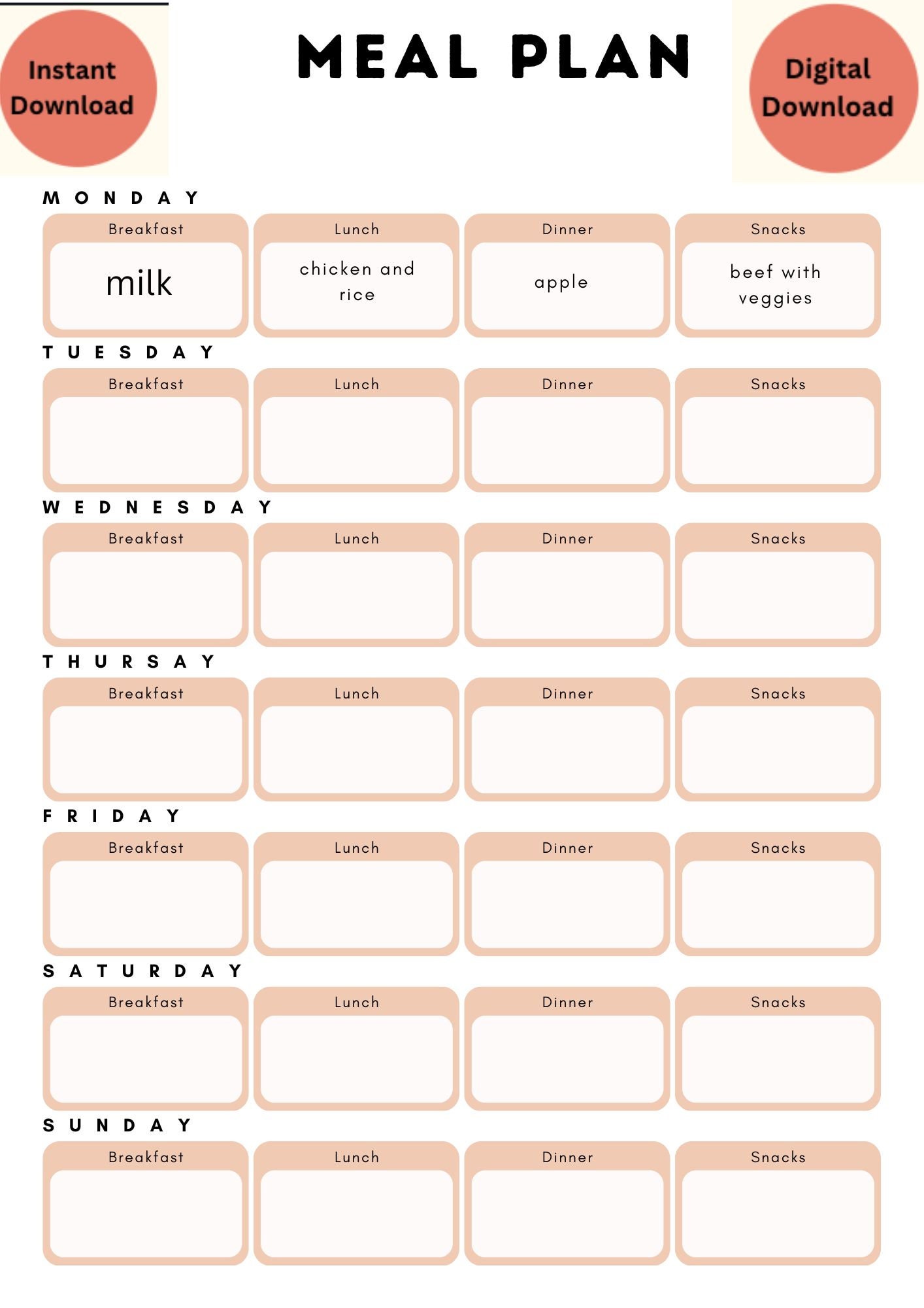 Digital Meal Planner Printable Instant Download - Etsy