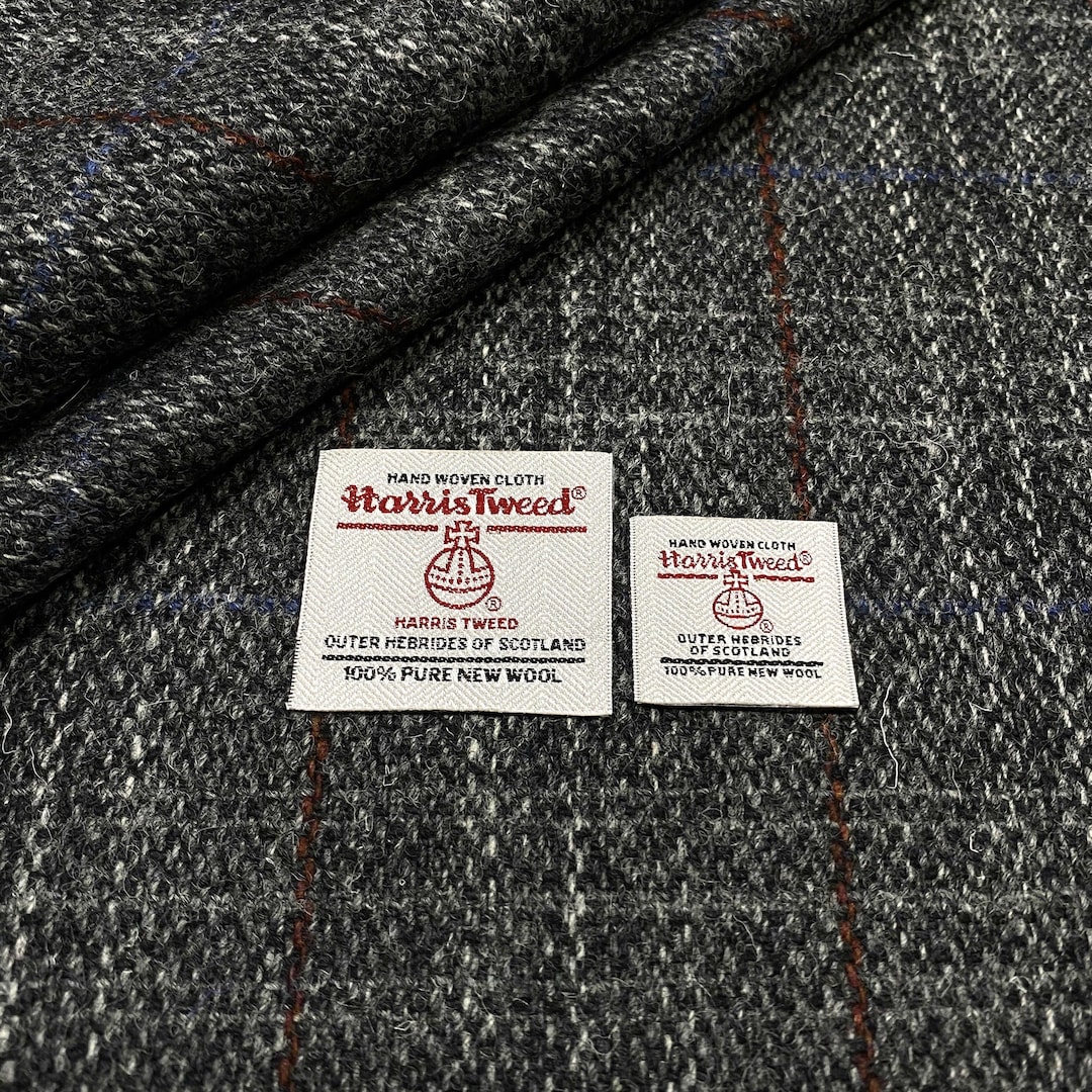 Harris Tweed Fabric, Grey Barleycorn With Red & Blue Overcheck, 100% ...