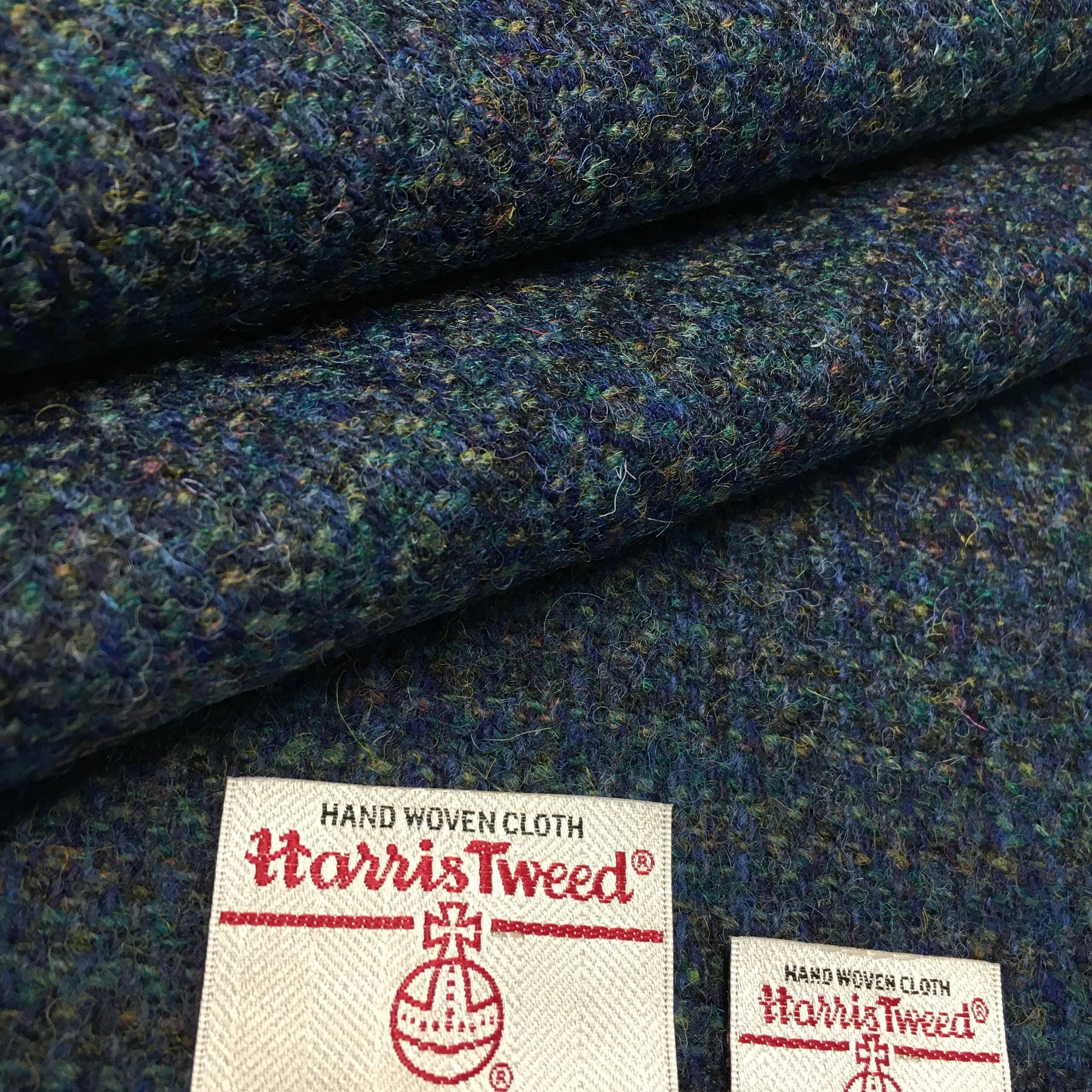 Harris Tweed Fabric, Blue & Green Tones Herringbone, 100% Wool, With Authenticity Labels