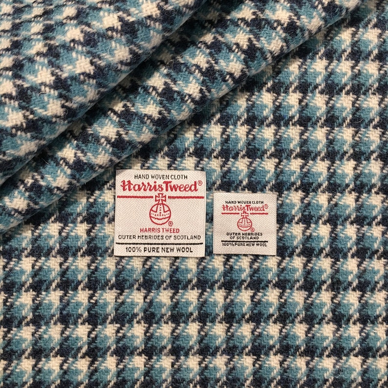 Harris Tweed Fabric Mid Blue & Navy Blue Houndstooth 100 Etsy