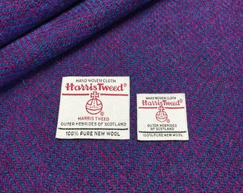 Harris Tweed Fabric, Kingfisher Blue & Cerise Pink Wide Herringbone, 100% Wool, Fabric, With Authenticity Labels