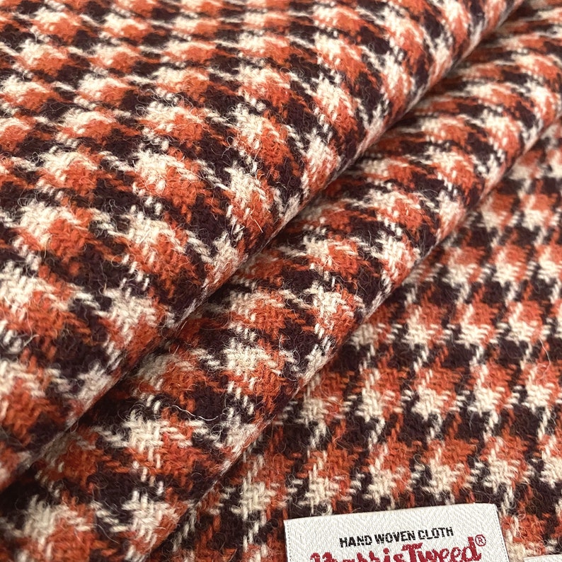 Harris Tweed Fabric Burnt Orange & Dark Brown Houndstooth Etsy