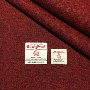 Harris Tweed Fabric, Deep Red Harris Tweed, Deep Red, Black Flecks, 100% Wool, Fabric, With Authenticity Labels, All Sizes