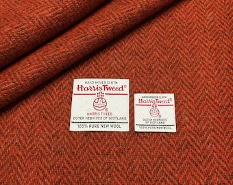 Harris Tweed Fabric, Burnt Orange & Brown Herringbone, 100% Wool, With Authenticity Labels, All Sizes