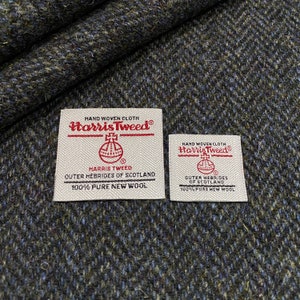 Harris Tweed Fabric, Black & Petrol Blue Herringbone, 100% Wool, Fabric, With Authenticity Labels, All Sizes