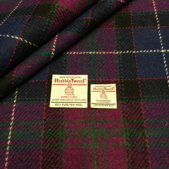 Harris Tweed Fabric Blue /& Black Tartan 100/% Wool With Authenticity Label All Sizes