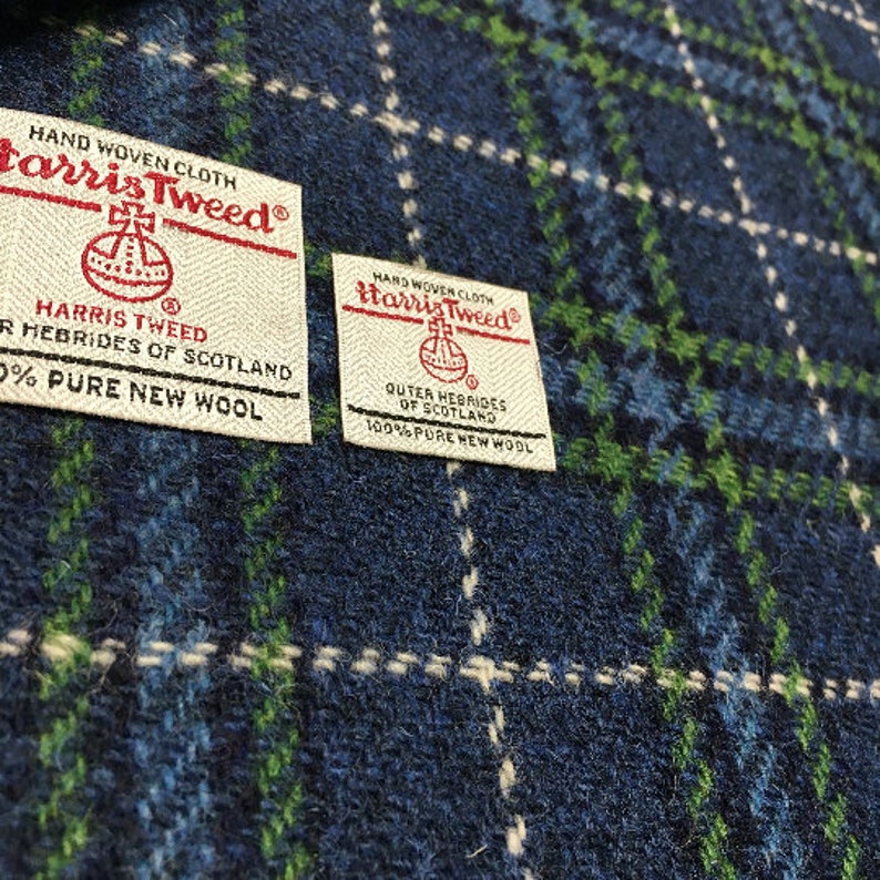 Harris Tweed Fabric Blue & Green Tartan With White Overcheck - Etsy