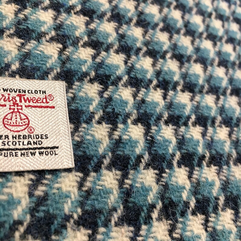 Harris Tweed Fabric Mid Blue & Navy Blue Houndstooth 100% | Etsy