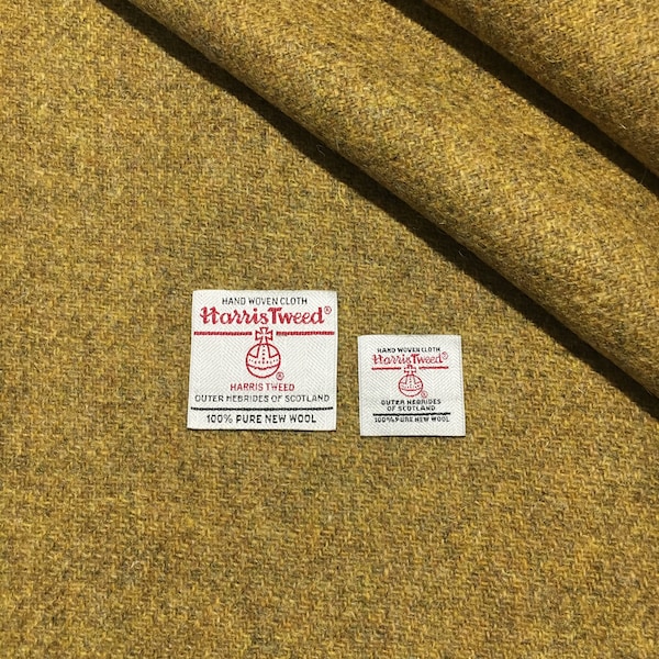 Harris Tweed Fabric, Mustard Yellow, Plain Tweed, Wool Fabric, All Sizes, With Authenticity Labels