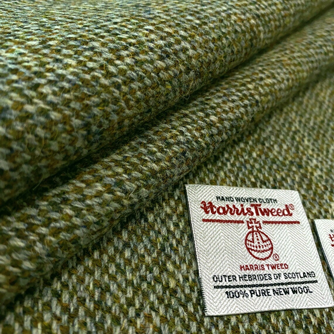 Harris Tweed Fabric Olive Green Barleycorn Weave 100 Wool Etsy