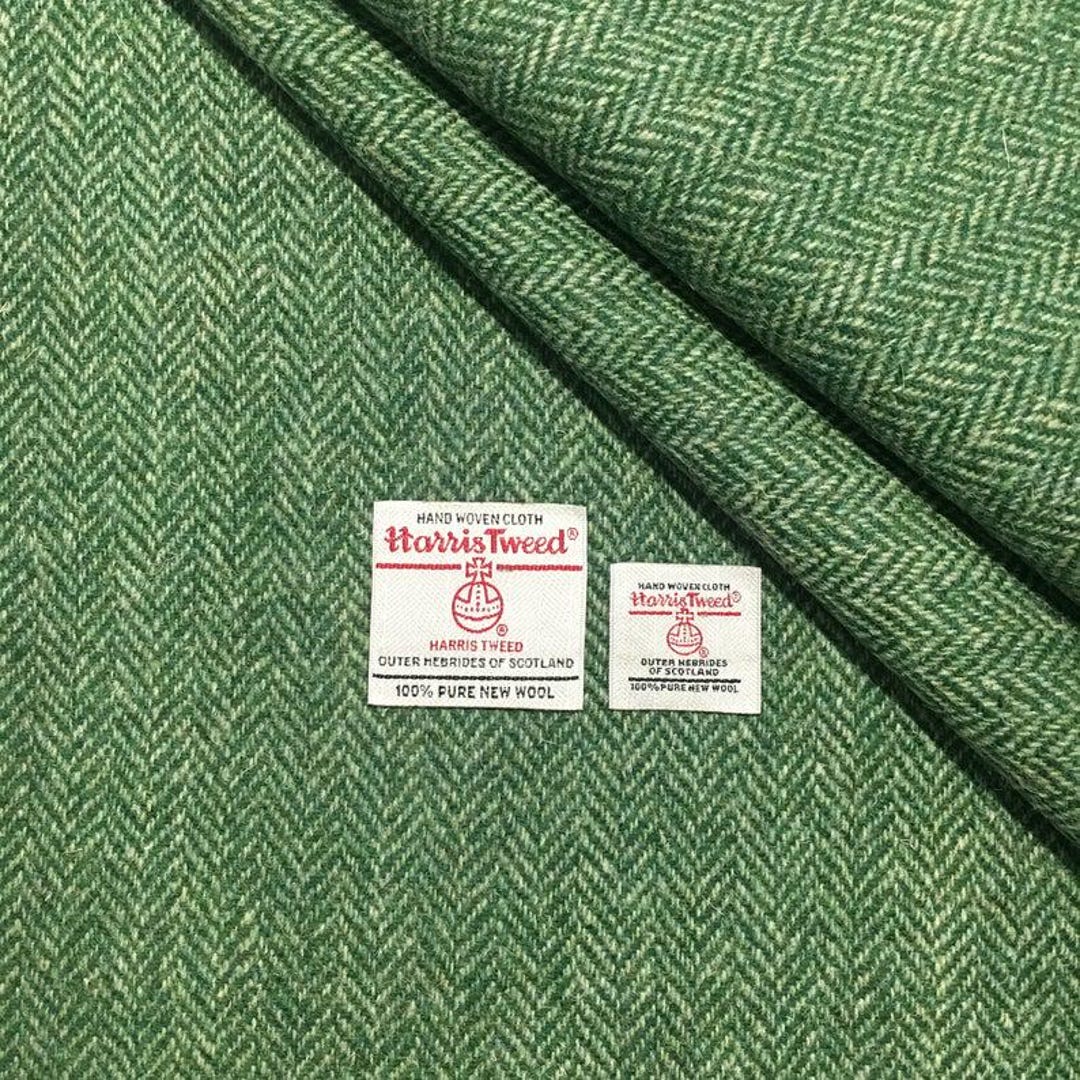 Harris Tweed Fabric, Mid Green & Light Green Herringbone