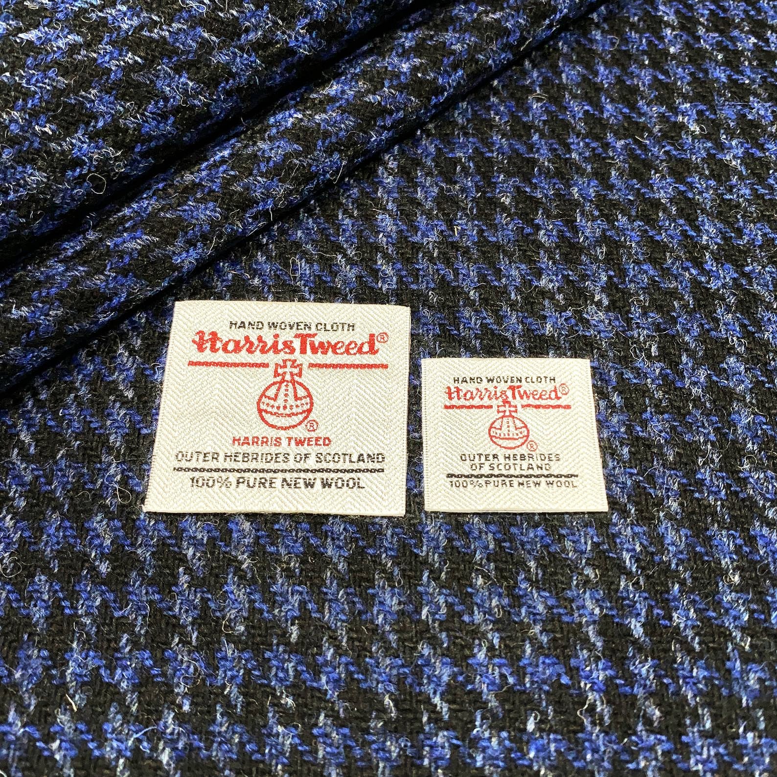 Harris Tweed Fabric Blue /& Black Tartan 100/% Wool With Authenticity Label All Sizes