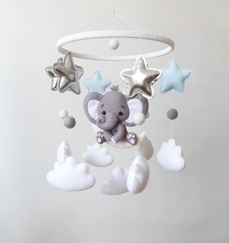 Elephant Baby Crib Mobile Woodland Animal Cot Mobile Nursery Etsy