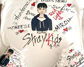 Stray kids t-shirt, Custom Stray Kids gift, Stray Kids top, k-pop sneakers,  k-pop gift, Korean boy band, Custom k-pop sneakers,  K-pop
