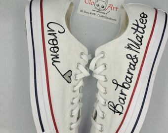 Custom Hand-Painted Wedding Sneakers, Groom & Bride, Personalized Shoes