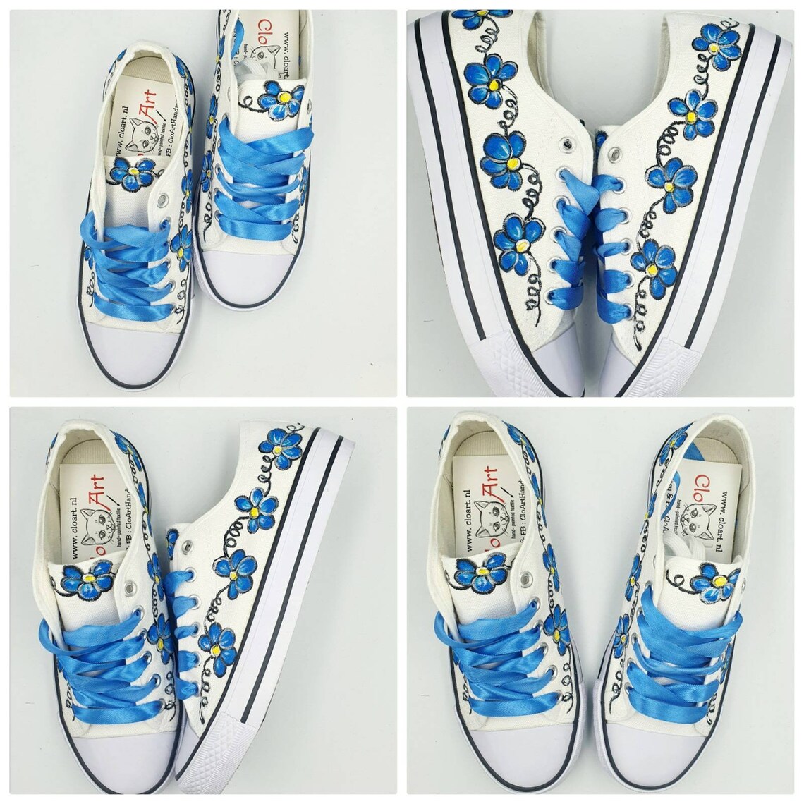 Hand painted blue flowers tie sneakers Flowers shoes Blue Etsy