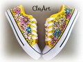 Hand Painted Daisy Sneakers, Yellow Floral Tie Shoes product logo