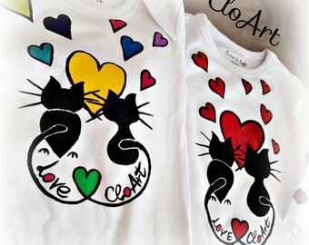 Cats love Painted t-shirts Baby bodysuits Painted Kids T-shirt Painted baby Clothes Cats Love Cats T-shirt, Baby Gift Kids Gift Personalized