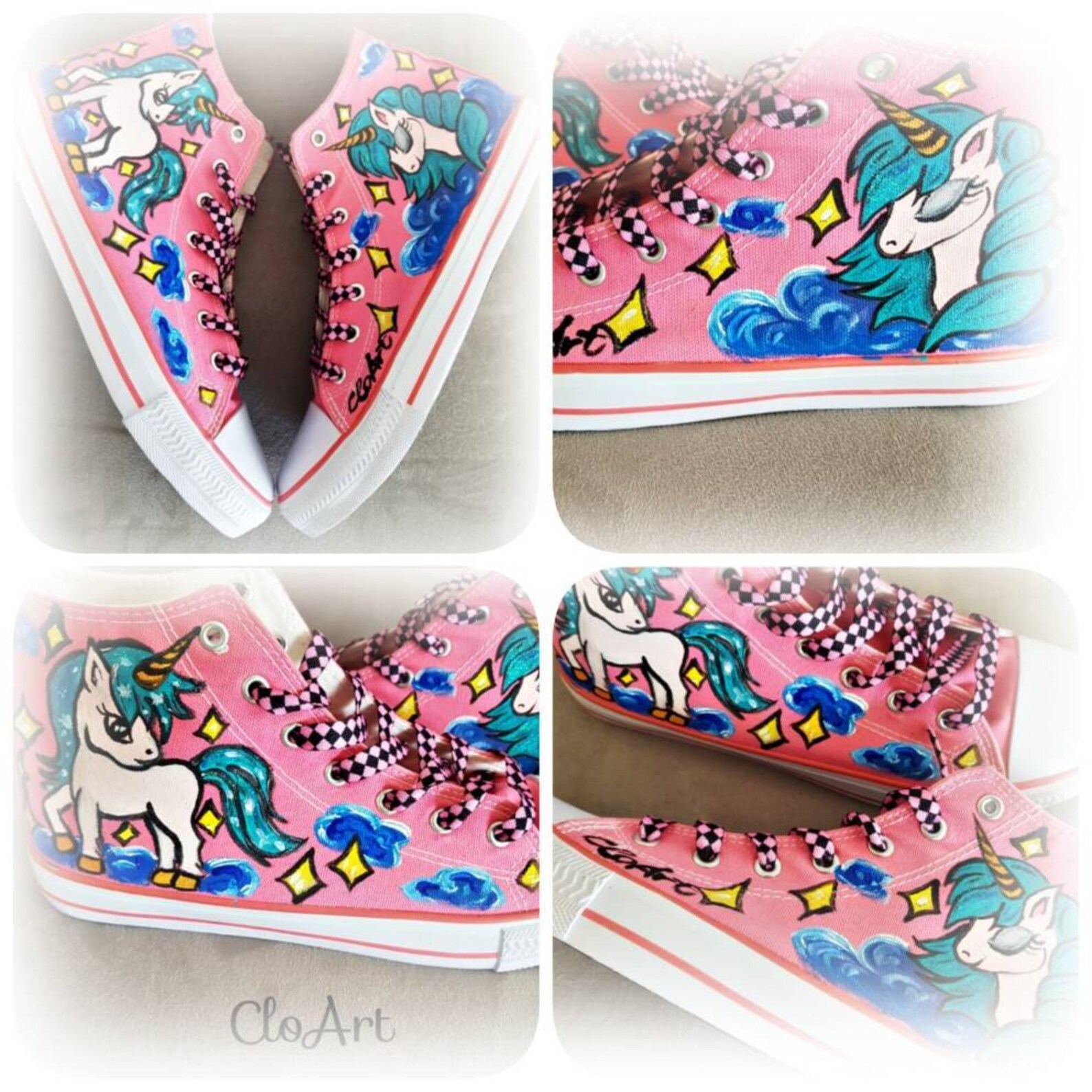 Painted shoes unicorns Painted pink shoes Cute unicorns Etsy