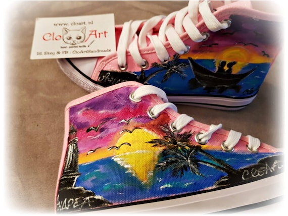 Painted sunset sneakers Sea shoes Romantic Sneakers Sea Sneakers Customized shoes Personalized sneakers Love Sneakers Art Shoes Custom order