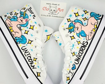 Hand-Painted Unicorn Hi Top Sneakers, Custom Star Shoes