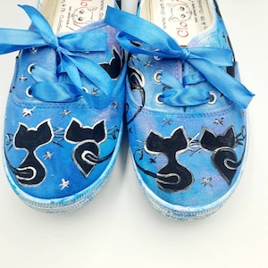 Painted galaxy cat sneakers, Cats sneakers, Black cats shoes, Galaxy sneakers, Blue sneakers, Cats lover gift, Painted cats shoes, Black cat