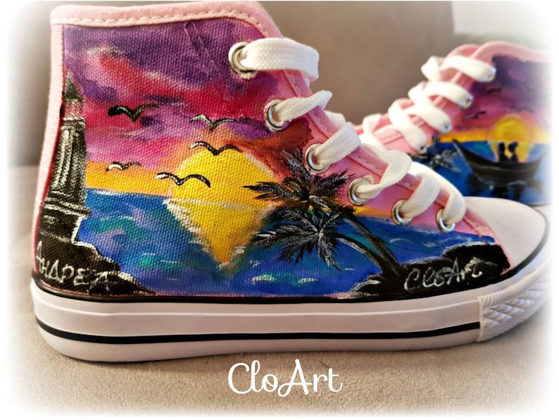 Painted sunset sneakers Sea shoes Romantic Sneakers Sea Sneakers Customized shoes Personalized sneakers Love Sneakers Art Shoes Custom order