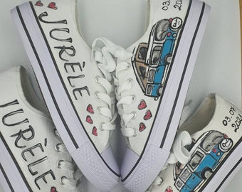 Customized hand painted wedding tie sneakers, Wedding sneakers for bride, Wedding shoes, Custom wedding sneakers, Bride art sneakers,