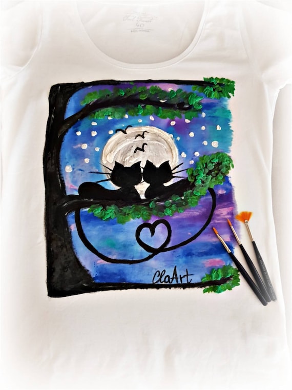 Hand Painted T-shirt Cats T-shirt Art Love | Etsy