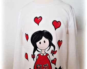 Painted t-shirt girl and cat, Painted Cat, Love cats, Girls and cats clothes, Custom clothes,  Personalized clothes, Gift for her, Kids gift