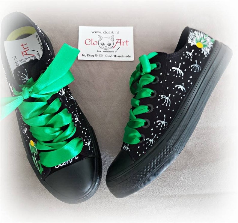 Dandelions Dandelion shoes Love dandelion gift Painted flowers sneakers Make a wish Painted dandelions tie sneakers Love flowers gift