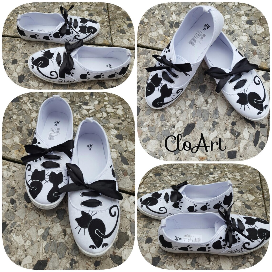 Painted Sneakers With Cats Cats Sneakers Painted Shoes Art Etsy