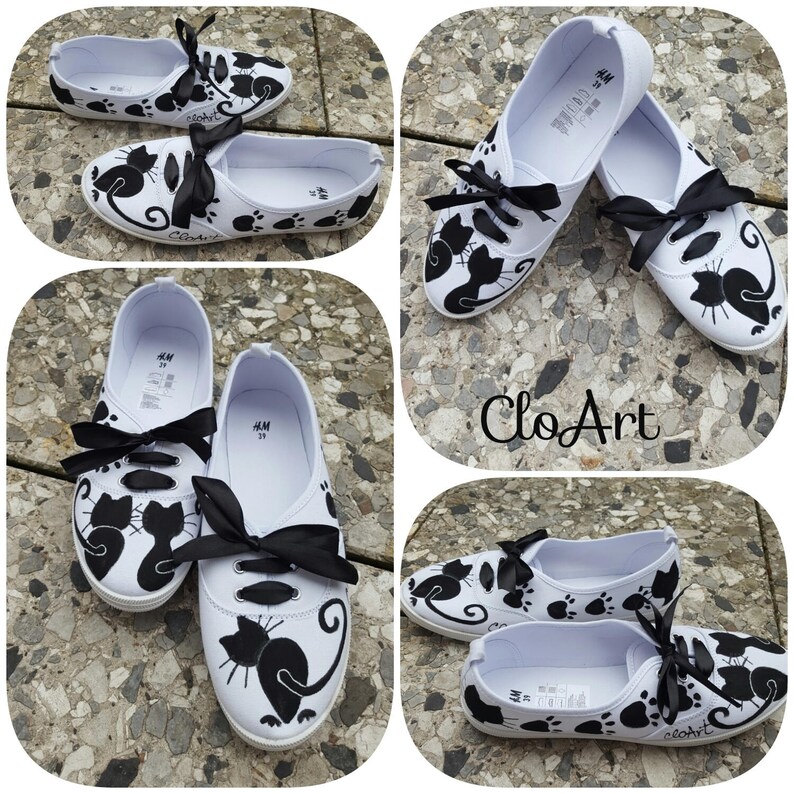 Painted Sneakers with Cats Cats Sneakers Painted Shoes Art Etsy