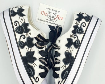 Zwarte katten canvas schoenen, Zwarte katten aangepaste schoenen, Katten sneakers, Zwart-witte sneakers, Leuke katten cadeau, Katten schoenen voor haar, Huisdieren liefhebbers