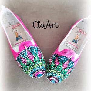 Colorful Painted Sneakers Painted Shoes Neon sneakers Footwear Mandala shoes Pink Sneakers Mandala Sneakers Art Shoes Customized Shoes