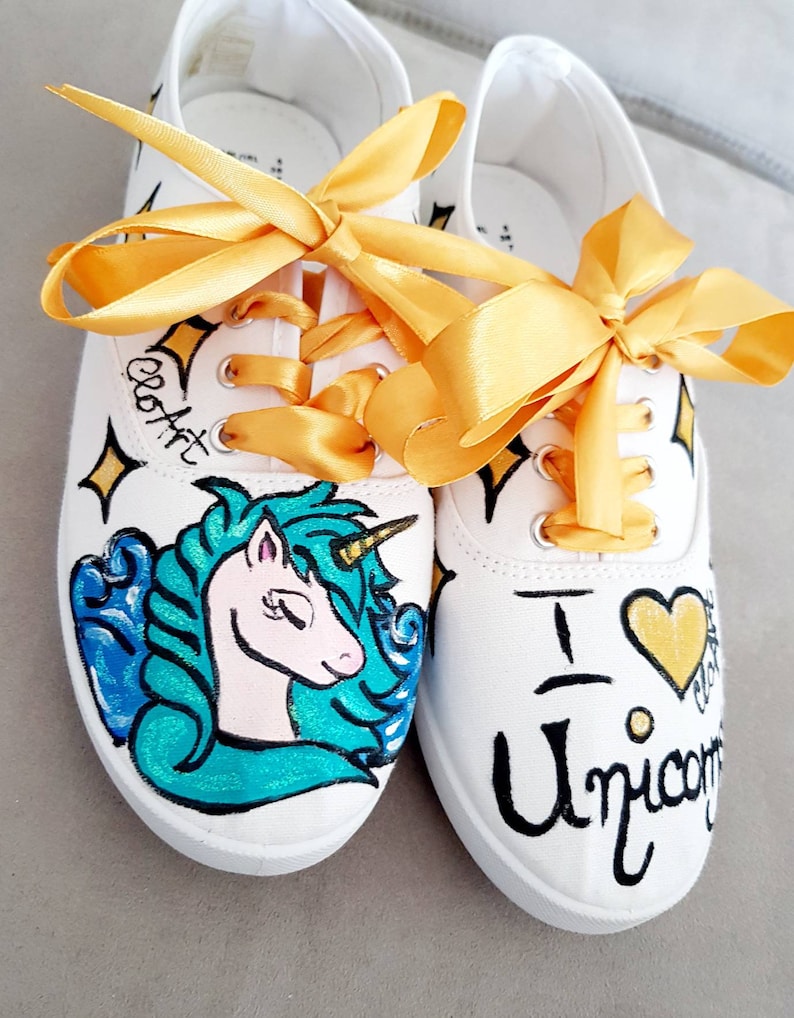 Unicorn tie sneakers Painted unicorn shoes I love unicorn Etsy