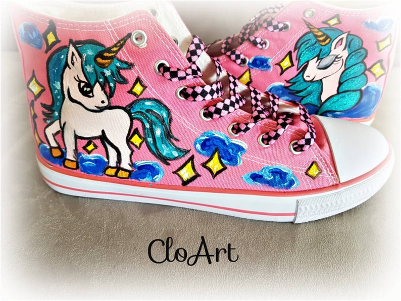 Painted shoes unicorns Painted pink shoes Cute unicorns Etsy