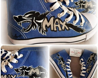 Painted wolf sneakers, Customized shoes, Personalized gift, Gift for kids, Gift for him, Love animals gift, Wolverine shoes, Wolves shoes